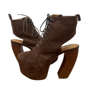 Jeffrey Campbell Lana Brown Suede Lace Up Platform Bootie Boot Size 9